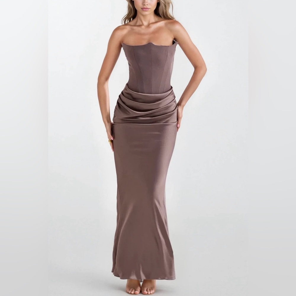 House of Cb ‘Persephone’ Smoke Strapless Corset Maxi Dress